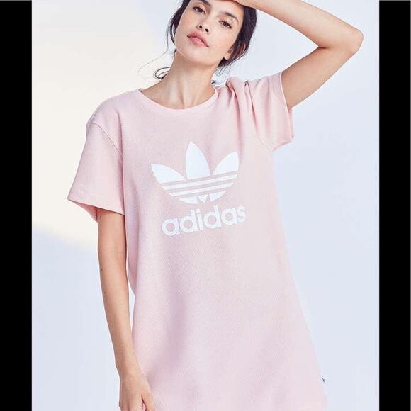 Adidas Originals Baby Pink Trefoil Athletic Tee Shirt Shift Dress Women's M - Picture 5 of 5